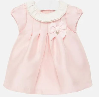 Baby Girl blush pink twill Dress with short sleeves
