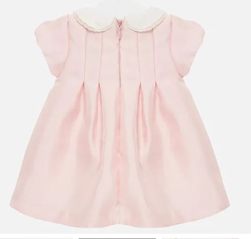 blush pink infant dress White Lace & Blush Pink Baby Girl Dress with Pearl Bow and Matching Sh RUBYBELLEBABY