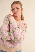 FUZZY TEXTURE FLORAL SWEATER MSW11198: Blue Flower / L