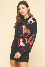 DOG Themed front-tie detailed CARDIGAN Navy