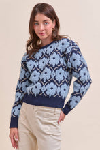 FUZZY TEXTURE FLORAL SWEATER MSW11198: Blue Flower / M