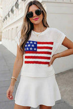 USA Flag Graphic Short Sleeve Sweater Top | S-XL : Sky Blue / M
