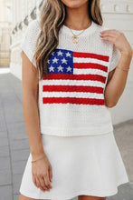 USA Flag Graphic Short Sleeve Sweater Top | S-XL : Sky Blue / XL