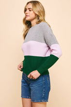 COLOR BLOCK PULLOVER SWEATER - GREY/PINK/GREEN: M
