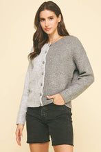 COLOR BLOCK BUTTON DOWN CARDIGAN - 6758WS: LT GREY/CHARCOAL / SM ML