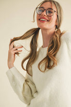 FLORAL KNIT PUFF SLEEVE SWEATER MSW10912: Navy / M