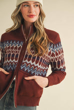 FAIR ISLE ZIP UP SWEATER CARDIGAN MSW10902: ASH GREY / M