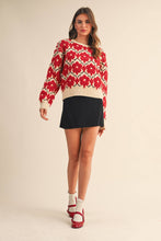 FUZZY TEXTURE FLORAL SWEATER MSW11198: Blue Flower / S