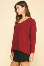 SOFT V NECK KNIT SWEATER - 5035W: GARNET / S