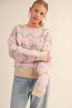 FUZZY TEXTURE FLORAL SWEATER MSW11198: Blue Flower / M