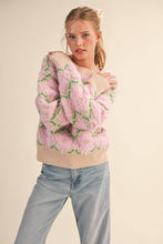 FUZZY TEXTURE FLORAL SWEATER MSW11198: Blue Flower / S