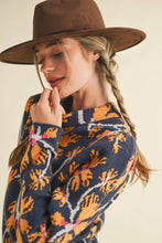 FLORAL MOCK NECK SWEATER MSW11101: BLUE FUCHSIA / L