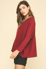 SOFT V NECK KNIT SWEATER - 5035W: GARNET / S