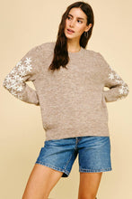 FLORAL EMBROIDERED DETAIL SWEATER - 6491W: MOCHA / S