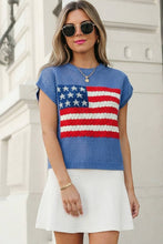 USA Flag Graphic Short Sleeve Sweater Top | S-XL : Sky Blue / M