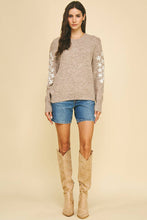 FLORAL EMBROIDERED DETAIL SWEATER - 6491W: MOCHA / L