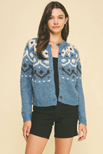 NORDIC PATTERN BUTTON DOWN CARDIGAN - 6749W: Blue / SM