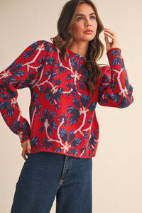 FLORAL MOCK NECK SWEATER MSW11101: BLUE FUCHSIA / S