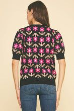 FLORAL PRINT KNIT WEATER - 6555WS: BLACK/PINK / S