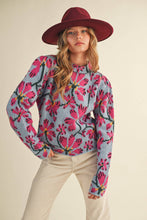 FLORAL MOCK NECK SWEATER MSW11101: BLUE FUCHSIA / L
