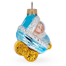 Newborn Baby Boy in a Stroller Glass Ornament