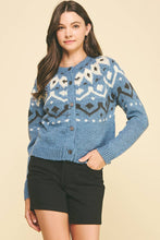 NORDIC PATTERN BUTTON DOWN CARDIGAN - 6749W: Blue / SM