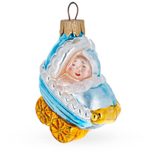Newborn Baby Boy in a Stroller Glass Ornament