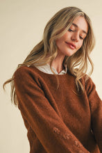 FLORAL KNIT PUFF SLEEVE SWEATER MSW10912: Navy / S