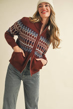FAIR ISLE ZIP UP SWEATER CARDIGAN MSW10902: ASH GREY / M