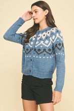 NORDIC PATTERN BUTTON DOWN CARDIGAN - 6749W: Blue / SM