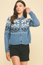 NORDIC PATTERN BUTTON DOWN CARDIGAN - 6749W: Blue / SM