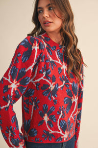 FLORAL MOCK NECK SWEATER MSW11101: BLUE FUCHSIA / L