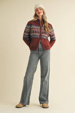 FAIR ISLE ZIP UP SWEATER CARDIGAN MSW10902: ASH GREY / M