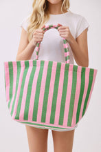 Striped Terry Large Beach Tote Bag: Dark Green / ONE SIZE