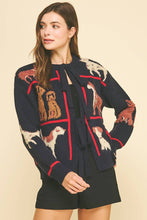DOG Themed front-tie detailed CARDIGAN Navy