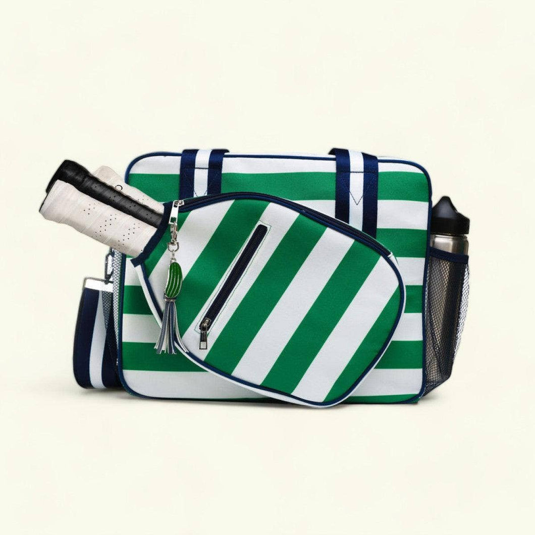 Lola Pickleball Tote: Green/White Stripe