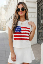 USA Flag Graphic Short Sleeve Sweater Top | S-XL : Sky Blue / XL