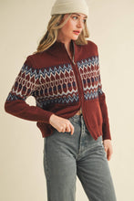 FAIR ISLE ZIP UP SWEATER CARDIGAN MSW10902: ASH GREY / M
