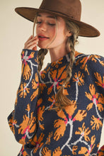 FLORAL MOCK NECK SWEATER MSW11101: BLUE FUCHSIA / S