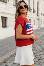 USA Flag Graphic Short Sleeve Sweater Top | S-XL : Sky Blue / S