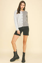 COLOR BLOCK BUTTON DOWN CARDIGAN - 6758WS: OATMEAL/IVORY / SM ML