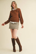 FLORAL KNIT PUFF SLEEVE SWEATER MSW10912: Navy / S