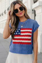 USA Flag Graphic Short Sleeve Sweater Top | S-XL : Sky Blue / L