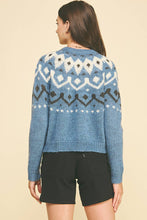 NORDIC PATTERN BUTTON DOWN CARDIGAN - 6749W: Blue / SM