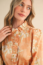 EXCLUSIVE FLORAL PRINT RUFFLED BUTTON DOWN TOP MTP4708: SILVER GREY FLORAL / S