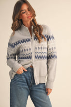 FAIR ISLE ZIP UP SWEATER CARDIGAN MSW10902: ASH GREY / M