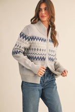 FAIR ISLE ZIP UP SWEATER CARDIGAN MSW10902: ASH GREY / M