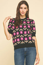 FLORAL PRINT KNIT WEATER - 6555WS: BLACK/PINK / M