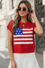 USA Flag Graphic Short Sleeve Sweater Top | S-XL : Sky Blue / M