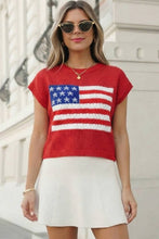 USA Flag Graphic Short Sleeve Sweater Top | S-XL : Sky Blue / S